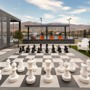 Giant outdoors chess board in commercial landscape